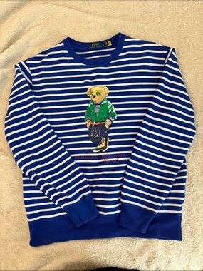 Polo Bear Ralph Lauren Blue Striped Sweatshirt